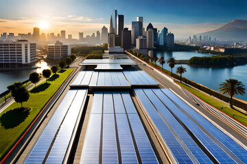 Fototapeta na wymiar a solar panel installation on a building rooftop, highlighting the integration of solar energy into urban environments