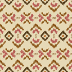 Geometric abstract grunge vintage pattern. Ikat style. Seamless vector image.