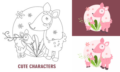 Obraz premium Animal character coloring book for cute deer