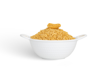 Bhujia sev- Famous Bikaneri bhujia, often simply called bhujia, is a popular crispy snack prepared by using moth beans and besan and spices, originating from, Bikaner, Rajasthan, India.