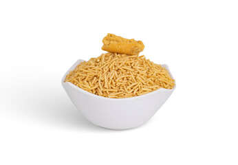 Bhujia sev- Famous Bikaneri bhujia, often simply called bhujia, is a popular crispy snack prepared by using moth beans and besan and spices, originating from, Bikaner, Rajasthan, India.