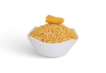 Bhujia sev- Famous Bikaneri bhujia, often simply called bhujia, is a popular crispy snack prepared by using moth beans and besan and spices, originating from, Bikaner, Rajasthan, India.