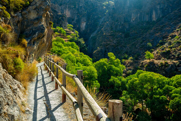 Fototapeta na wymiar Los Cahorros de Monachil mountain hiking trail near Granada, Spain 