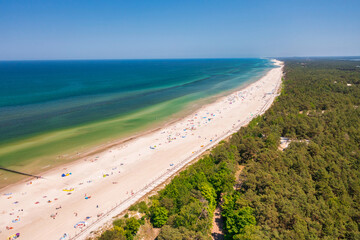 Aerial landscape of the beach in Leba at Baltic Sea, Poland. - obrazy, fototapety, plakaty