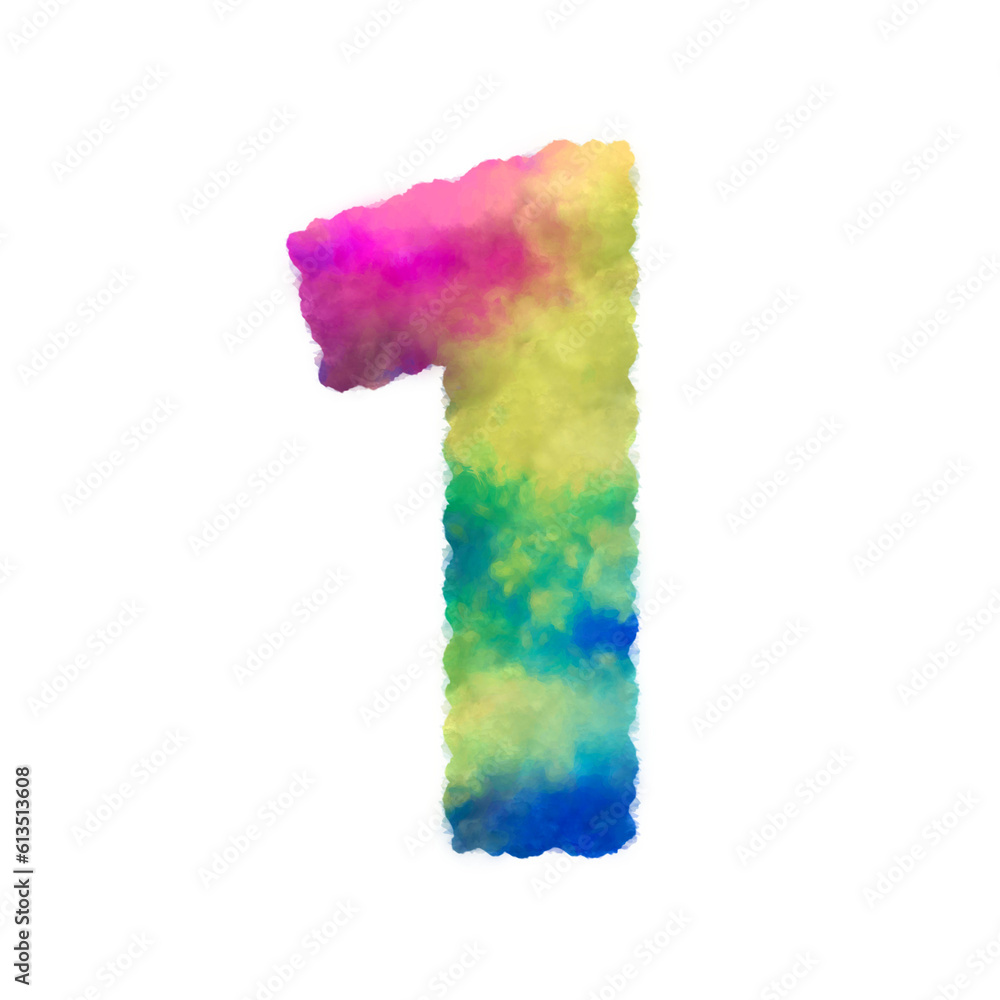 Poster colorful fluffy clouds alphabet numbers from 0 to 9. this is a part of a set which also includes upp