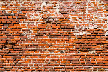 Old Red Cracked Brick Wall Horizontal Background