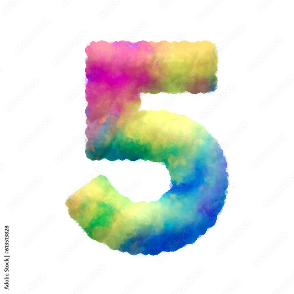 Poster colorful fluffy clouds alphabet numbers from 0 to 9. this is a part of a set which also includes upp