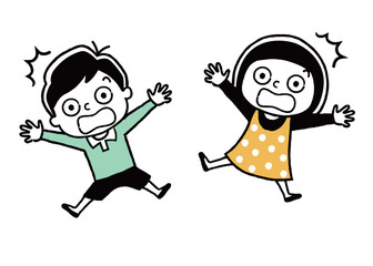 ベクターイラスト素材：驚く男の子と女の子、子供たち
