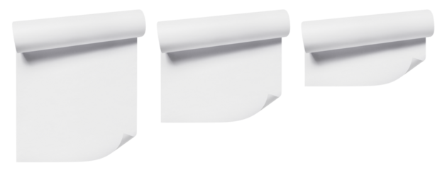 Set of rolled blank paper sheets, cut out