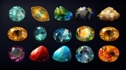 collection of beautiful precious stones against white background. Generative Ai