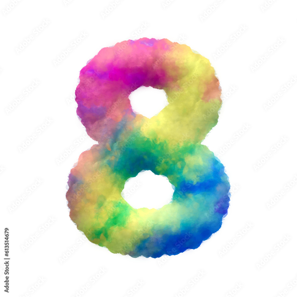 Poster colorful fluffy clouds alphabet numbers from 0 to 9. this is a part of a set which also includes upp