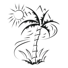 Beach scenery line illustration. Palm tree line drawing for print or use as poster, card, flyer or T Shirt