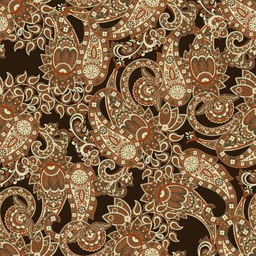 Seamless Paisley pattern in indian batik style. Floral vector illustration