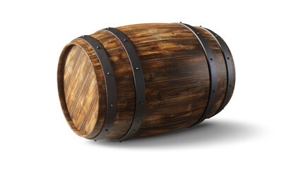 Wooden barrel lying down isolated on an empty background. 3D Rendering