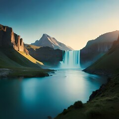 Fototapeta na wymiar Beautiful waterfall view. Generative AI