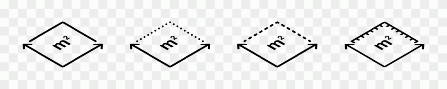 Square meter icons set isolated on transparent background. Measuring land area symbol. Vector illustration.