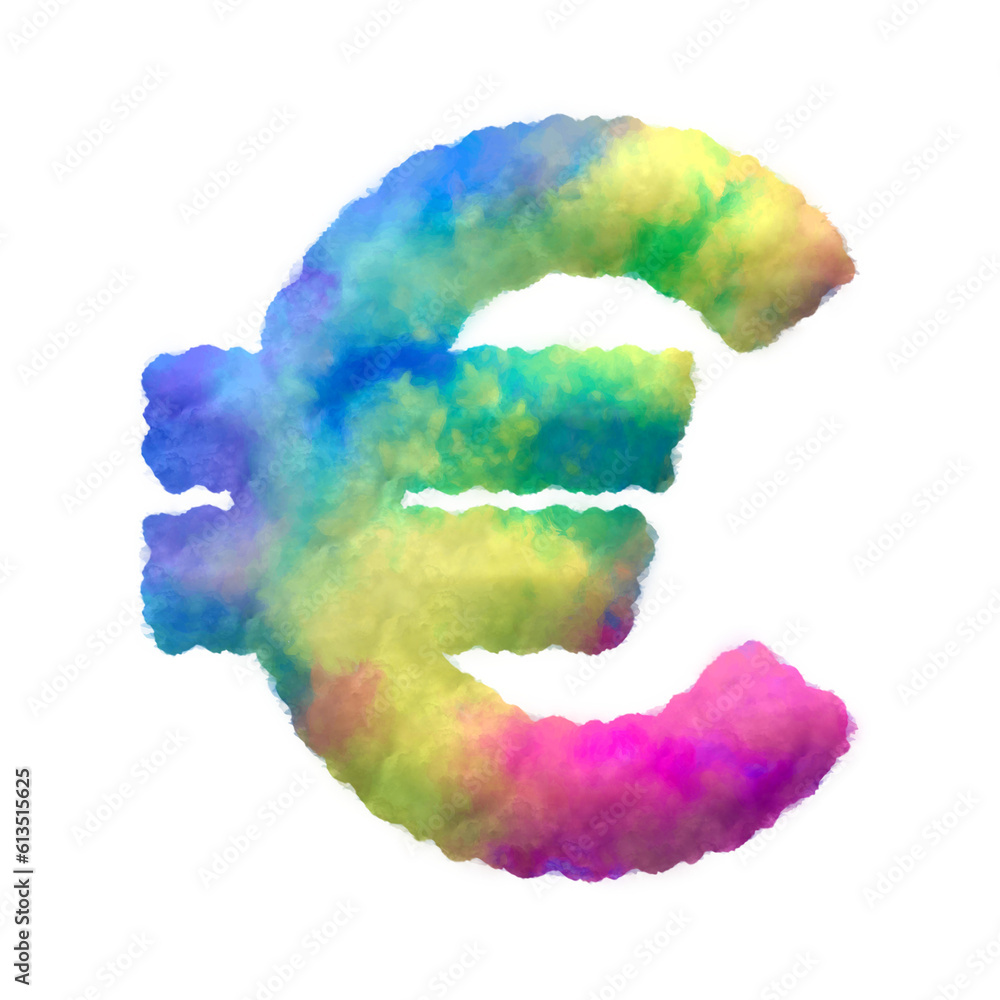 Poster colorful fluffy clouds currency symbols. this is a part of a set which also includes uppercase and l