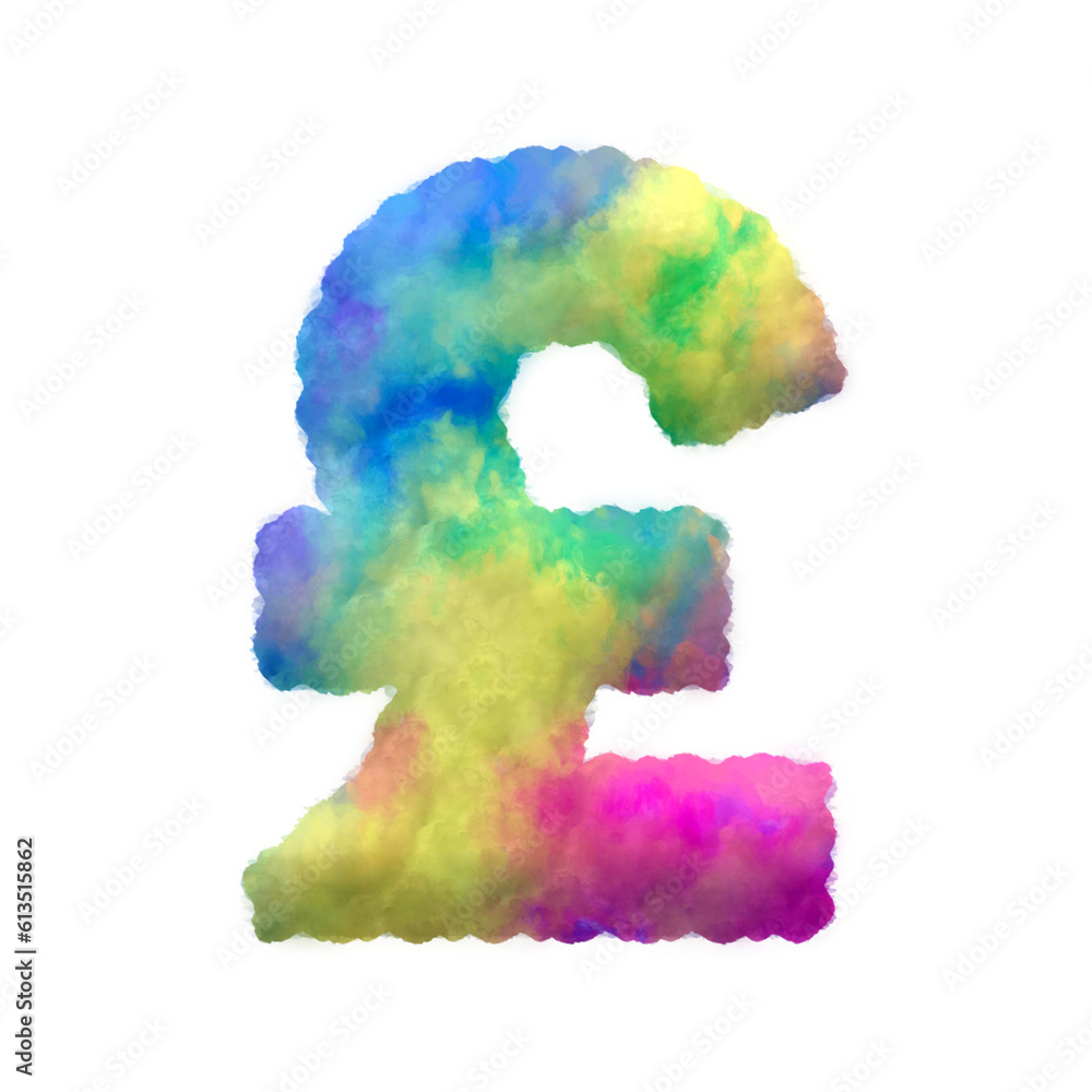 Poster colorful fluffy clouds currency symbols. this is a part of a set which also includes uppercase and l