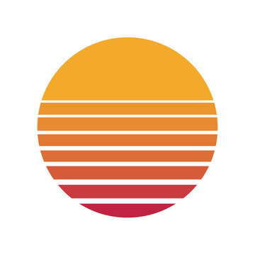 Retro striped sunset prints in circle shape.