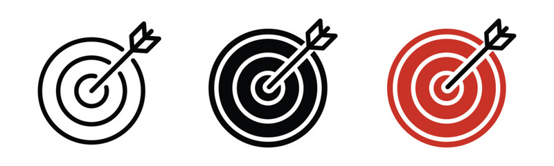 Target with arrow icon. Goal, shot, hit icon symbol in line and flat style on white background with editable stroke for apps and websites. Vector illustration EPS 10