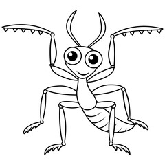 Green mantis cartoon posing line art
