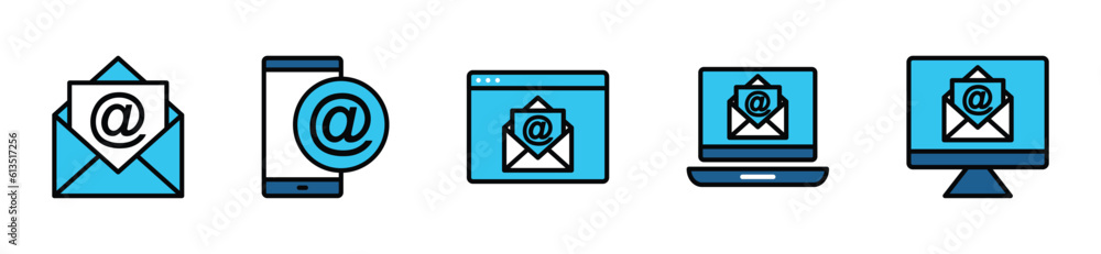 Poster mail icon set. e-mail marketing icon. email in color icon. envelope symbol on electronic and devices
