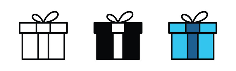 Gift box icon. Surprise present christmas or birthday gift box icon symbol in line and flat style with editable stroke for apps and websites. Vector illustration