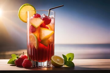 cocktail with ice and lime, generative ai