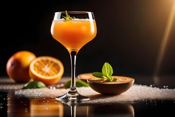 Fototapeta premium orange juice in a glass on the table, generative ai