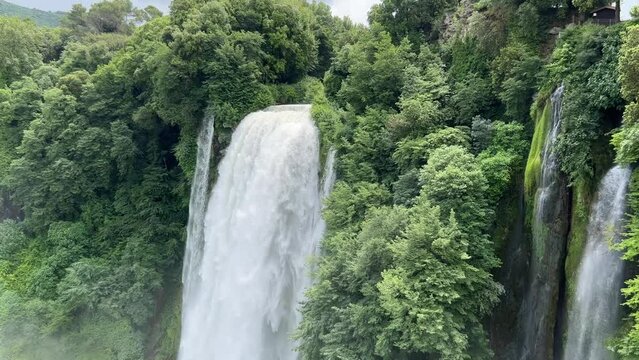 Panoramic view of the wonderful Marmore waterfalls, Natural Park, Terni, Umbria, Italy