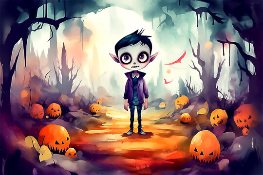 Halloween Monster Drakula. Happy halloween concept. Post processed AI generated image.