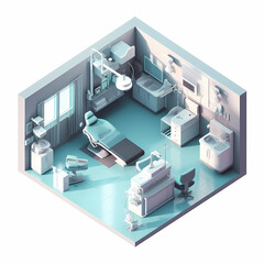 Detailed isometric dental office with dentist chair and equipment on isolated background
