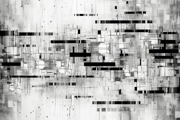 vertical abstract black and white illustration of a wall with white lines, in the style of cyberpunk imagery, fragmented,  generative ai