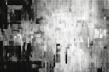 vertical abstract black and white illustration of a wall with white lines, in the style of cyberpunk imagery, fragmented,  generative ai