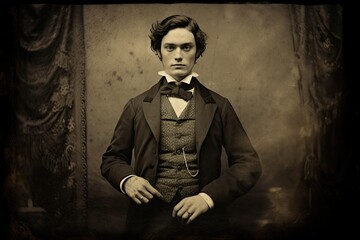 horizontal daguerreotype young man old photo generative ai