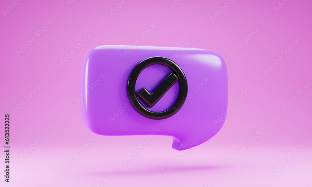 Poster chat bubble with checklist icon isolated on pink background. 3d rendering