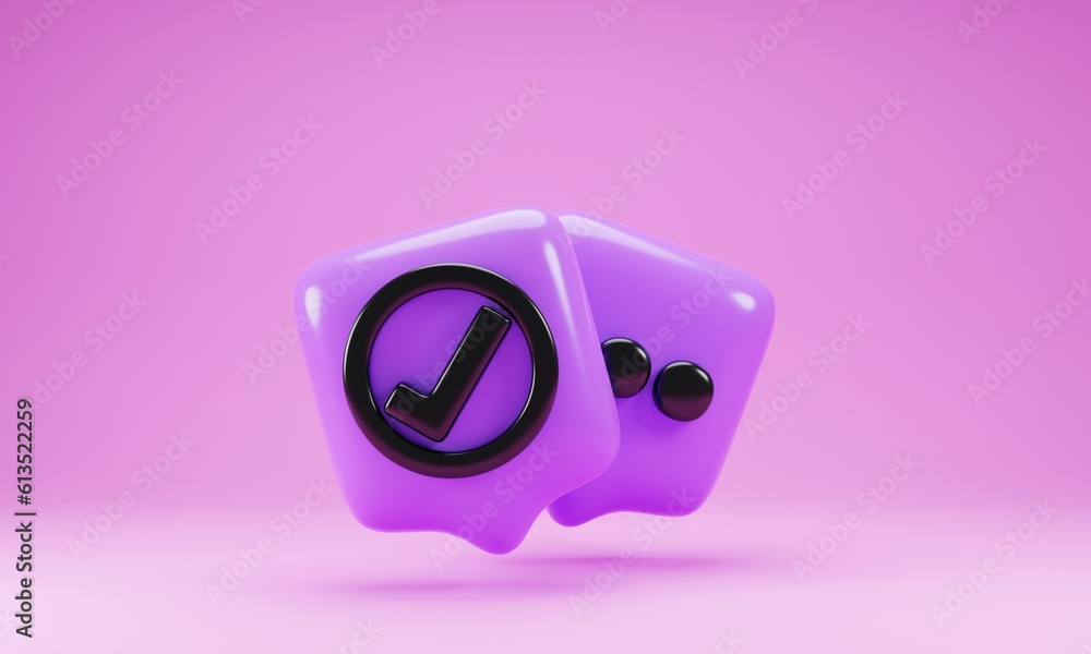 Poster speech bubble icon with checklist sign isolated on pink background. 3d rendering illustration