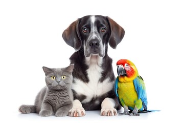 banner for a pet shop a dog and two kittens on a white background with a place for text geneartive ai