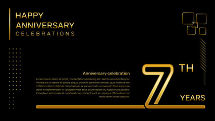 7 year anniversary template with gold color number and text, vector template