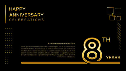 8 year anniversary template with gold color number and text, vector template