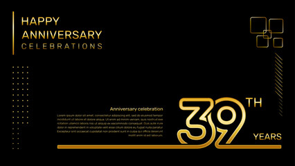 39 year anniversary template with gold color number and text, vector template