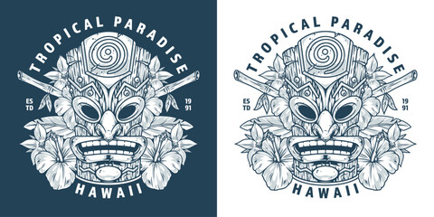 Hawaiian tropical islands sticker monochrome