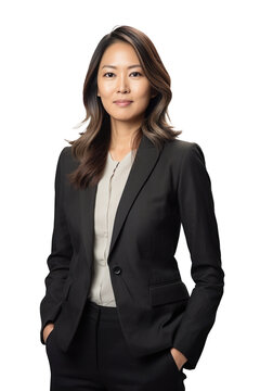 Portrait Of Successful Young Asian Businesswoman. Isolated On Transparent White Background. Generative AI