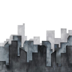 Buildings silhouette watercolor isolated background.Silhouette downtown scene illustration.