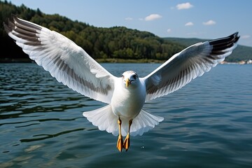 Majestic Seagull Soaring Above The North Sea: A Spectacular Bird In Flight: Generative AI
