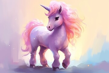 Fototapeta na wymiar Magical and Adorable Unicorn Pony with a Beautiful Pink Mane - A Fantasy Animal Design for Fairy Tales & Mythology: Generative AI