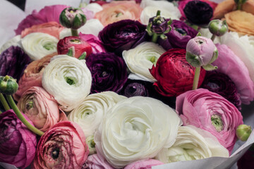 Pretty large bouquet of colorful ranunculus