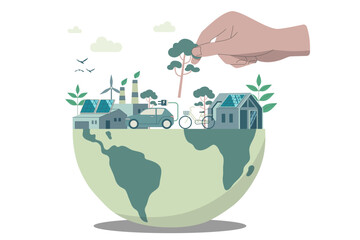 Eco friendly sustainable, Hands that help make the world a better place, climate change problem concepts. Vector design illustration.