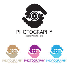 photography camera logo icon vector design template isolated on black background