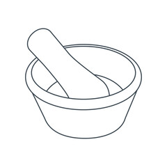Dishes. Mortar and pestle. Line art.
